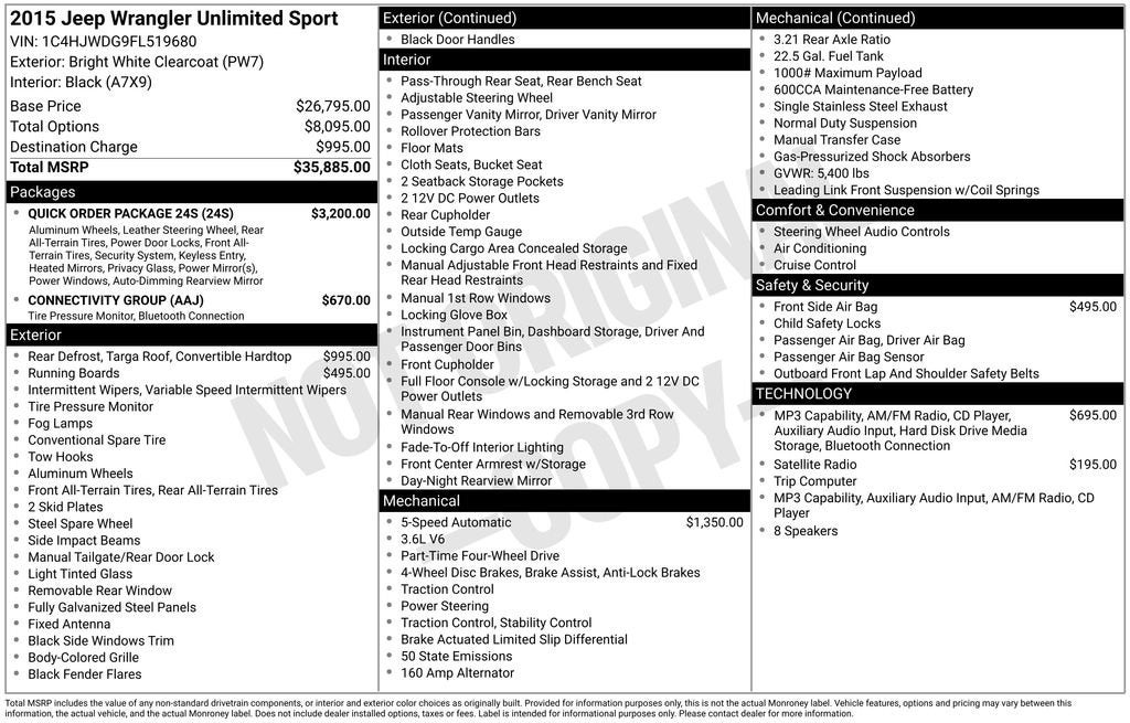 2015 Jeep Wrangler Unlimited Sport