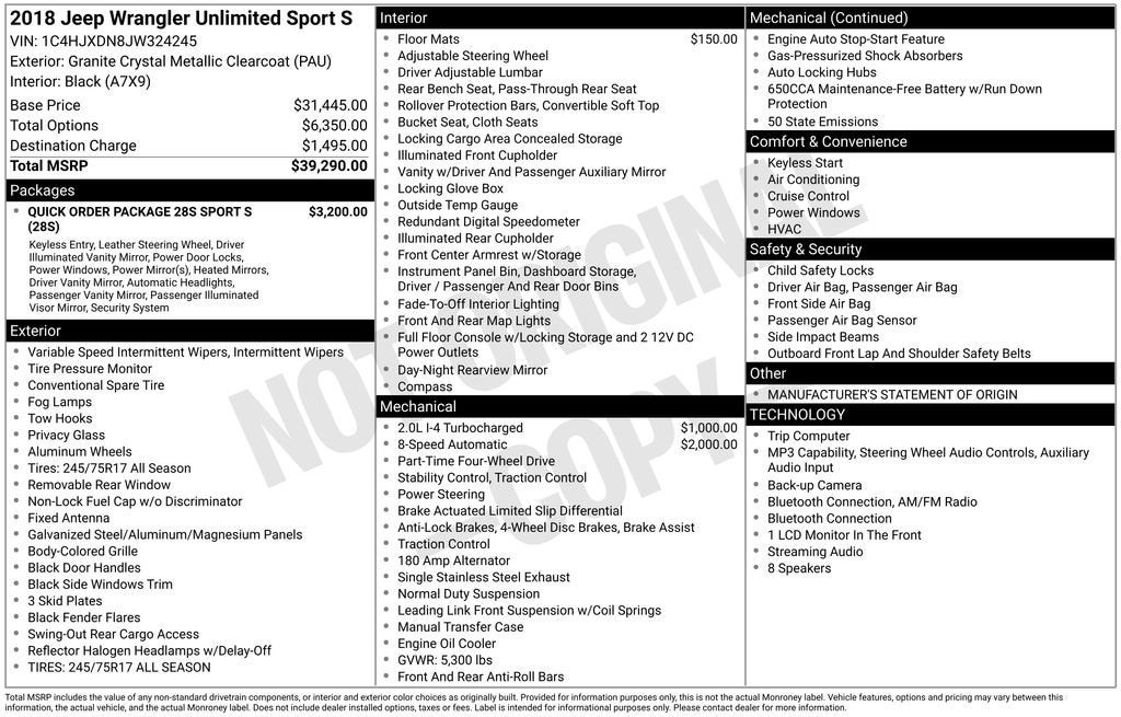 2018 Jeep Wrangler Unlimited Sport S 4x4