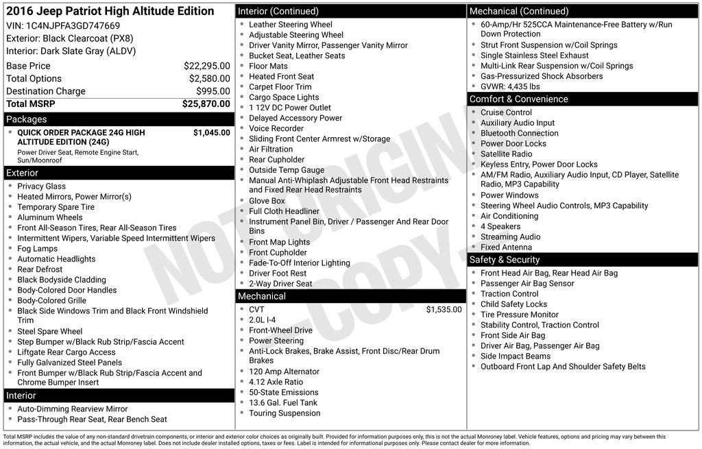 2016 Jeep Patriot High Altitude Edition