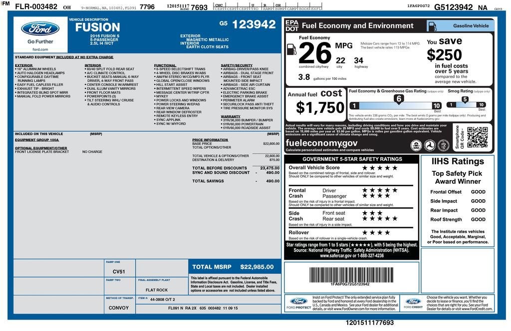2016 Ford Fusion S