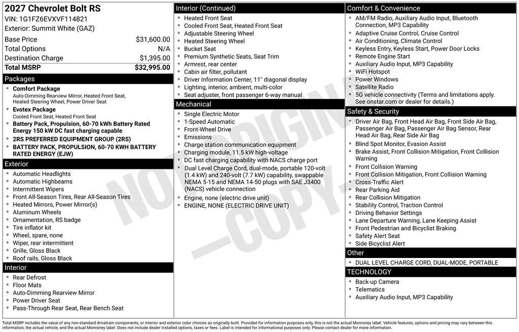 2027 Chevrolet Bolt RS