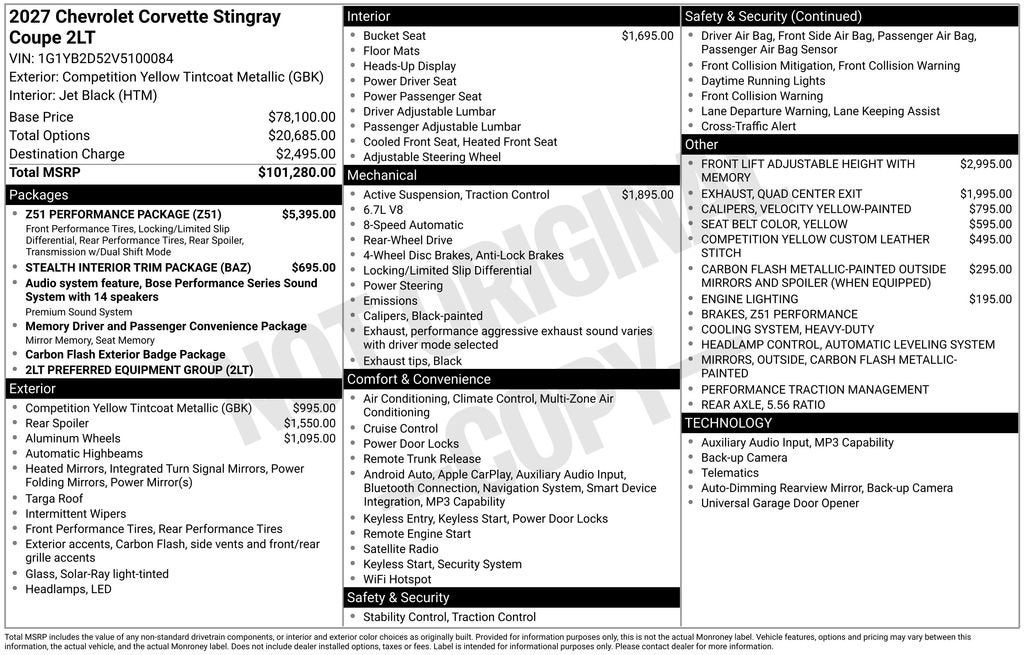 2027 Chevrolet Corvette Stingray 2LT