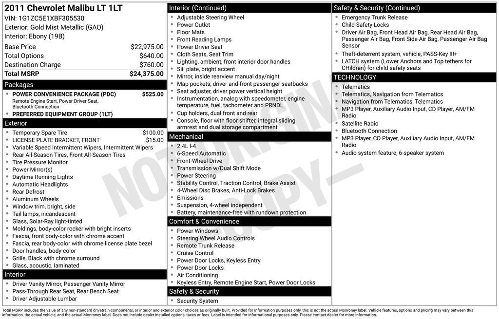 2011 Chevrolet Malibu LT w/1LT