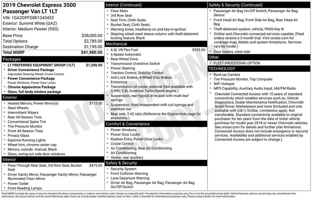 2019 Chevrolet Express Passenger 3500 LT
