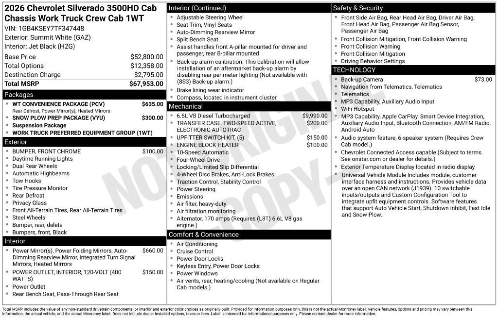 2026 Chevrolet Silverado 3500 HD Chassis Cab Work Truck