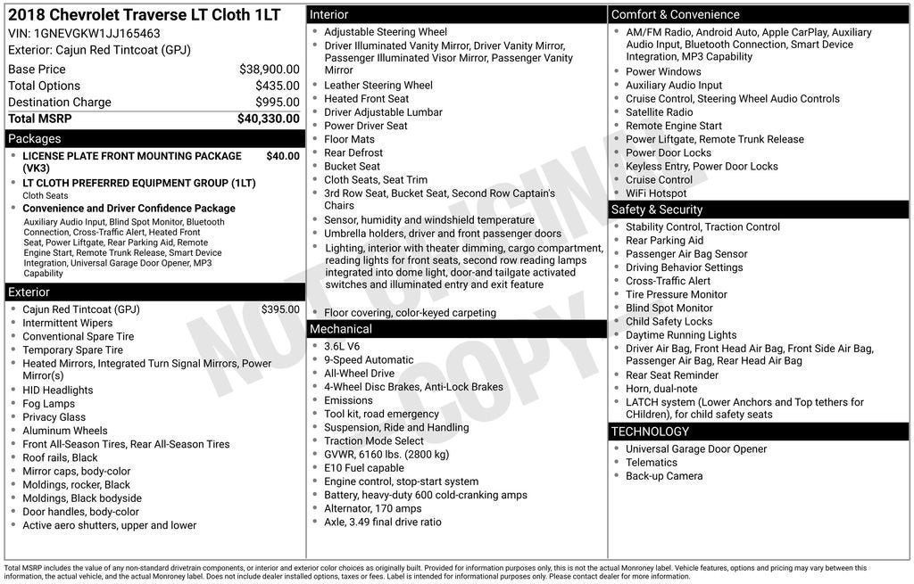 2018 Chevrolet Traverse LT Cloth