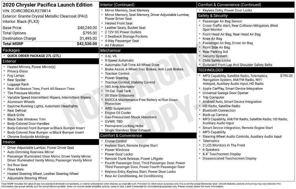 2020 Chrysler Pacifica AWD Launch Edition