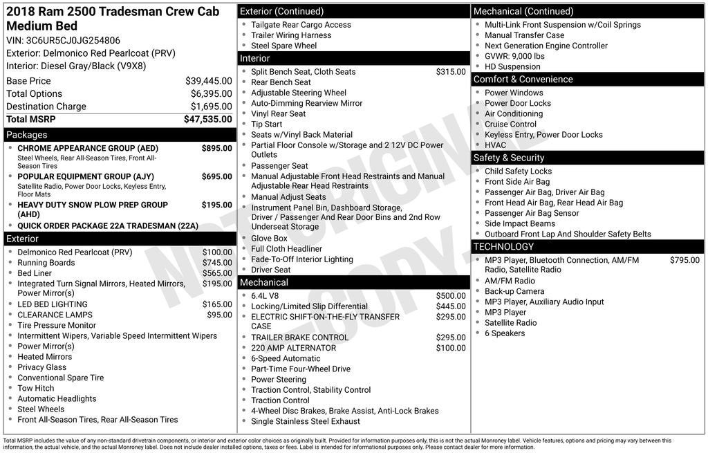 2018 RAM 2500 Tradesman Crew Cab 4x4 6'4" Box
