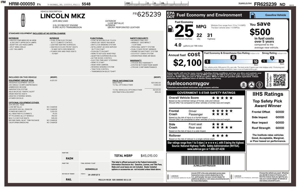 2015 Lincoln MKZ Base