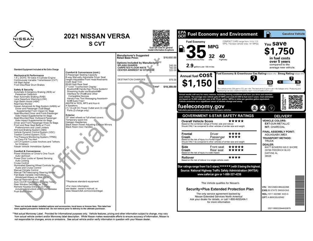 2021 Nissan Versa S Xtronic CVT