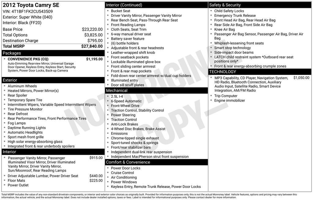 2012 Toyota CAMRY Base