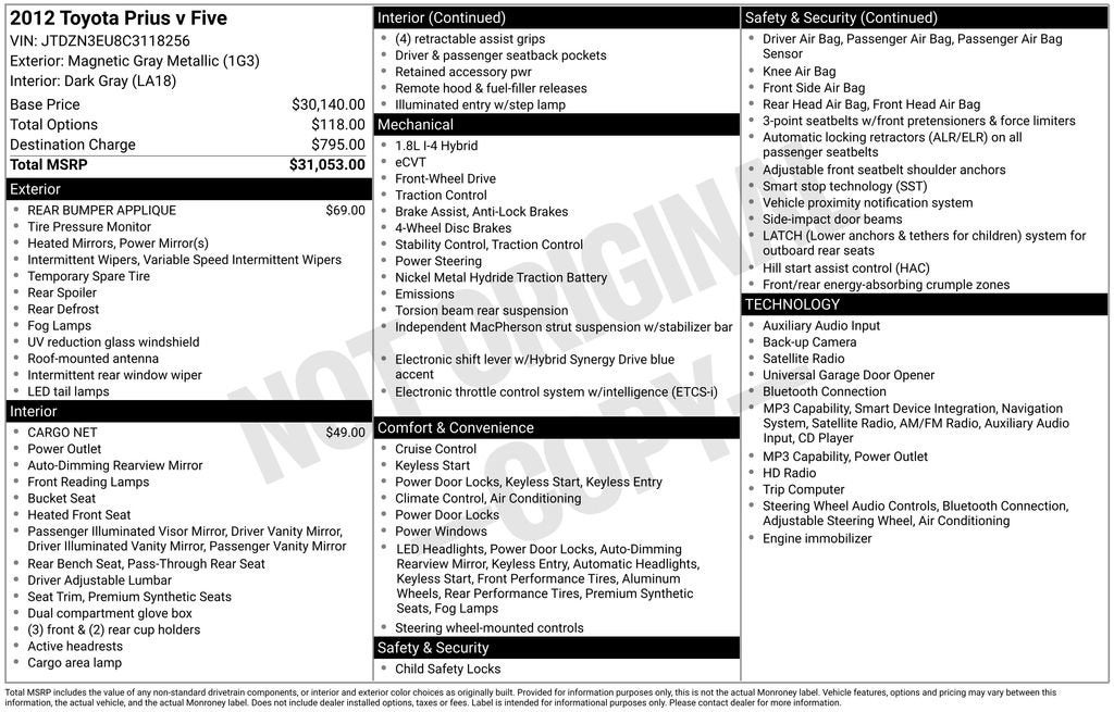 2012 Toyota Prius v Two